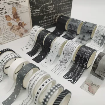 20db Klasszikus Fekete-fehér Maszkolás Washi Tape Set Retro Költészet, Művészet Dekorációs Ragasztószalag Diy Scrapbooking Matrica
