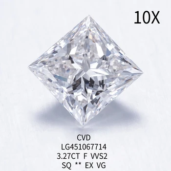 3.27 ct-Karát F Szín VVS2 Világosság IGI Bizonyítvány Hercegnő CVD Labor Felnőtt Gyémánt