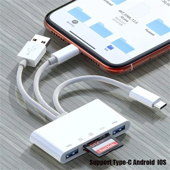 3 Fej USB Adapter 5 1 c típus Android IOS Flash Drive, SD/TF Kártya Olvasó Adapter iphone, ipad, Macbook Laptopot Xiaomi Samsung