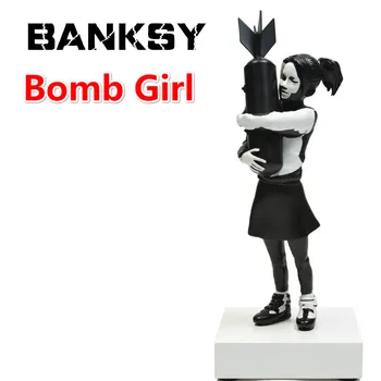33cm Banksy Bomba Lány Bomba Ölelkezős Szobor, Ölelés, Béke Bomba Lány Street Art Műgyanta Szobor, Dísz, Otthon, Iroda Berendezés