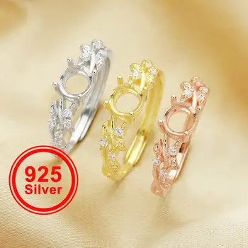 6MM Prong Gyűrű Beállítások,Fa, Ág, Falevél Tömör 925 Sterling Ezüst Rózsa Aranyozott Gyűrű,Art Deco Gyűrű 1215050