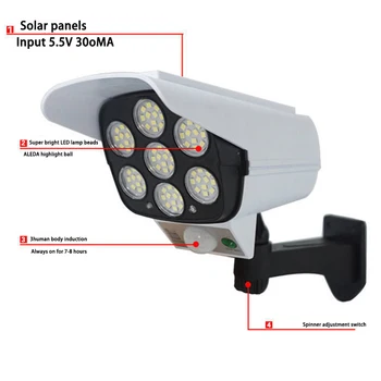 77 LED Napelemes Lámpa Mozgásérzékelő Biztonsági hatóanyag nélküli Kamera Vezeték nélküli Kültéri Árvíz Fény IP65 Vízálló Lámpa 3 Mód Az Otthon Kert