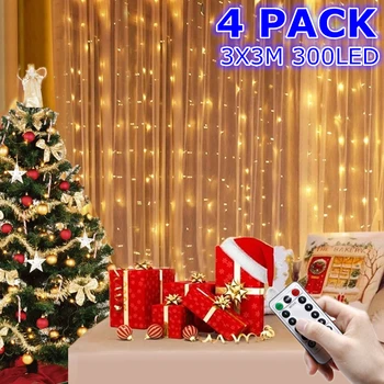 8/4 Pack 300LED tündérfény az Új Évben Karácsonyi Dekoráció Távoli USB Esküvői Garland Függöny 3M Lámpa Ünnep Hálószoba Decor