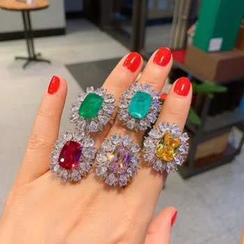 a nők színes kincs, gyűrű vintage stílus csillogó strasszos Luxus bíróság drágakövek gyűrű