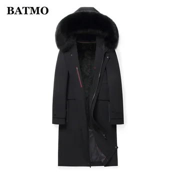 BATMO 2021 téli természetes róka szőrme gallér&Nyúl, prémes bélés zubbonyok férfi kabát,esőkabát,hosszú kapucnis kabát 225