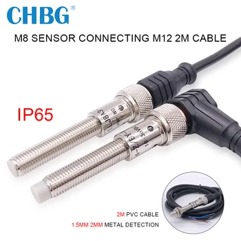 CHBG Szett IP65 M8 Induktív közelítéskapcsoló Kapcsoló 4 tűs Csatlakozó M12 2m PVC Kábel, 1.5 mm, 2 mm fémérzékelő