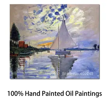 Claude Monet Művészeti Reprodukciók Vitorlás a Le Petit Gennevilliers olajfestmény, Vászon Magas Minőségű, Kézzel Festett