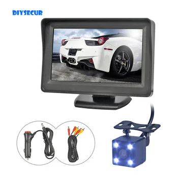 DIYSECUR Vezeték 4.3 inch TFT LCD Autó Monitor Visszapillantó Készlet Irányváltó HD LED Kamera, Automata Parkoló Rendszer Támogatás