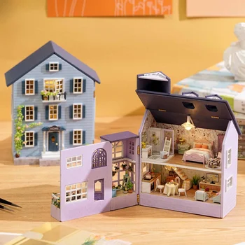 Fa DIY Miniatűr Épület Modell Kit Baba Házak Bútor Fény Molan Mini Casa Babaház Kézzel készített Játékok Lányoknak Ajándékok