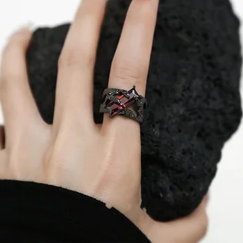 Fekete Gótikus Szabálytalan Tövisek Ruby Gyűrűk Retro Hip-hop Személyiség Állítható Ujj Gyűrű a Férfiak, a Nők, Ékszerek, Ajándékok
