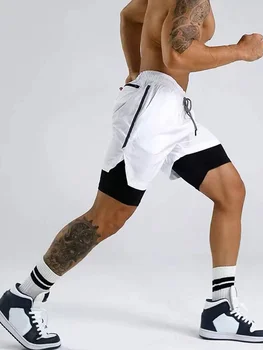 Futó rövidnadrág Férfi fitness Sport Kocogás dupla réteg nadrág sport ruhákat képzés sport, sport rövidnadrág férfi nyári nikkel