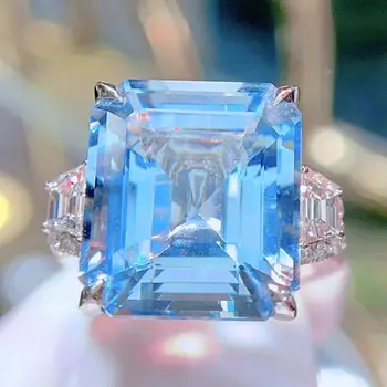 GUILD HN2023 Akvamarin Gyűrű Finom Ékszerek Tiszta 18K Arany Természetes 10.26 ct Kék Akvamarin Drágakövek Jól Gyűrűk