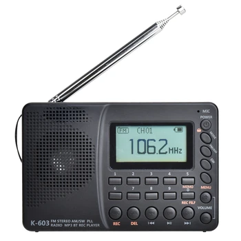 K-603 Hordozható Rádió BT/TT/AM/SW/FM Sztereó & Record Funkció