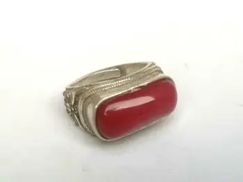 Kiváló Gyűjteménye Régi Kínai-Tibeti Ezüst Kézzel Készített Inlay Jade Gyűrű Díszített Ajándék
