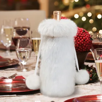 Külkereskedelmi Karácsonyi Új Termék Pezsgős Üveg Meghatározott Karácsonyi Vörös Bor Asztal Dekoráció Fehér Plüss Borosüveg Táska
