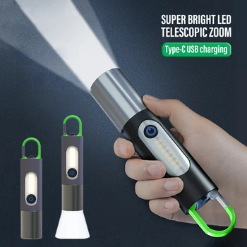 LED-es Elemlámpa XHP50 Munka Fény USB Újratölthető Kempingezni, Horgászni Lámpa Vízálló Zoom Zseblámpa Kulcstartó Lámpa Kültéri Kemping