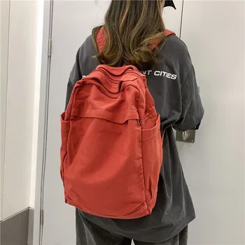 Lusta stílus hátizsák, nagy kapacitású retro vászon táska, egyszínű diák hátizsák, számítógép hátizsák nők