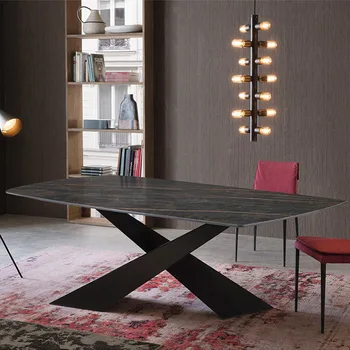 Luxus minimalista lappal étkező asztal Modern minimalista kis családi modell téglalap alakú szobában Skandináv tervező étkező asztal