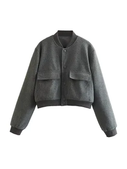 MESTTRAF Nők 2023 Divat Elülső Gomb Szabadidő Zseb kabát Kabát Vintage Állni Nyakú Hosszú Ujjú Női Felsőruházat Streetwear