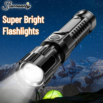 Nagy teljesítményű Led Elemlámpák Kültéri Hordozható Kemping Lámpa Vízálló fáklyás USB Tölthető Zseblámpa önvédelem Fény