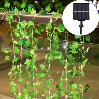 Napenergia Szőlő Függöny Lámpák Kültéri Vízálló, Ellenáll a Borostyán LED Mesterséges Rattan Zöld Növény Dekoráció Maple Leaf Garland Lámpa
