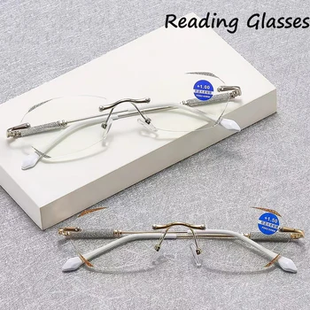 Olvasó Szemüveg Keret Nélküli Uniszex Gyémánt Vágó Keret Presbyopic Kész Szemüveg Optikai Távollátó Szemüveg Dioptria 0 +4.0