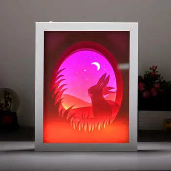 Papír Vágás világító Doboz 3D Árnyék Doboz Keret Fény Art Festmény Led-es Éjszakai Fény Doboz Fotó Képkeret
