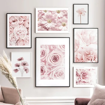 Rózsaszín Rózsa, Bazsarózsa Lily hortenzia Poszterek, Nyomatok, Vászon Festmény Növények Északi Fal Art Képek Nappali lakberendezés