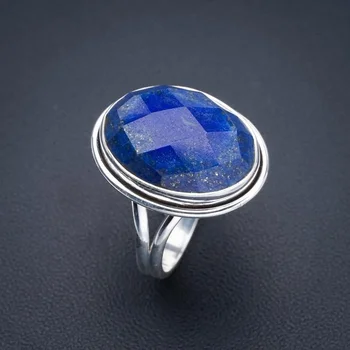 StarGems Természetes Lapis Lazuli, Kézzel Készített 925 Sterling Ezüst Gyűrű 9.25 F0044