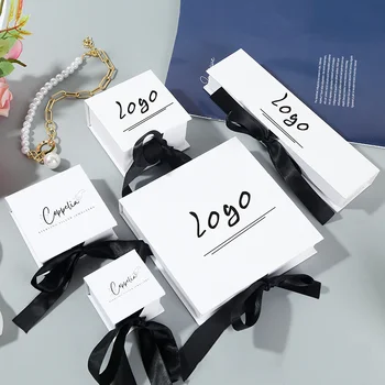 Szalag bezárása doboz ékszerek, papír doboz luxus csomag nyaklánc egyedi logó szivacs hab