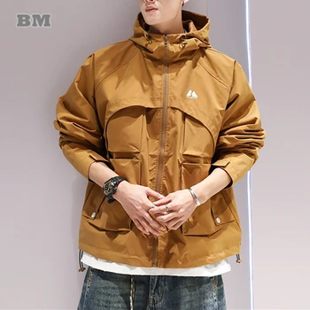 Tavaszi, Őszi Koreai Trendi, Szélálló Kabát Japán Streetwear Kapucnis Dzseki Férfi Ruházat Harajuku Alkalmi Rakomány Kabát Férfi