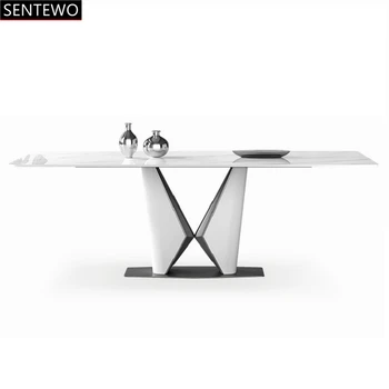 Tervező Luxus Márvány Kő Födém étkezési terített asztal 4 szék mesa de jantar comedor tavolo pranzo marbre Rozsdamentes acél arany bázis