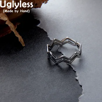 Uglyless Intett Üreges Gyűrűk Nők Fényes 925 Sterling Ezüst Geometriai Gyűrűk Semleges Átlag Ékszerek Ins Divat Diákok Gyűrűk