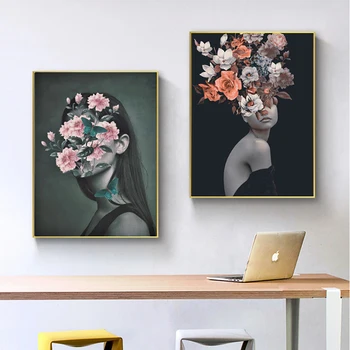 Virág Nő a Fal Művészi Nyomatok Plakátok Modern Absztrakt Művészet Vászon Festmény, Fali Kép, Nappali Haza Fal Cuadros Dekoráció