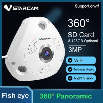 Vstarcam 360 Fokos Panorámás Wifi Kamera 3MP Halszem IP Kamera 3D Megfigyelő Biztonsági Kamera, IR, éjjellátó kétirányú intercom