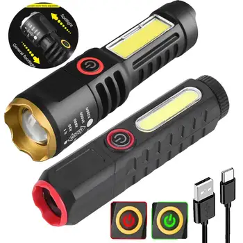 XPE COB LED fényű Lámpa Teleszkópos Zoom Zseblámpa C-Típusú USB-Töltés Kemping Vízálló Sürgősségi Lámpa Kültéri önvédelem