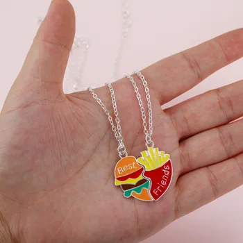 Új 2db Emulational Miniatűr sajtburgert, sült krumpli hamburger Medál Nyaklánc BFF Barátság Kreatív Ékszer Karácsonyi Ajándék