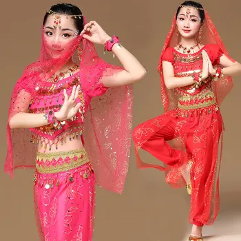 Új Gyerekek Bollywood Indiai Hastánc Jelmezek Meghatározott Keleti Bellydance Lányok Táncos Érme Bollywood Tánc, Jelmez Szett