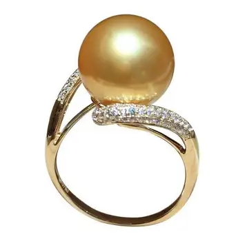 ÚJ Hatalmas AAAAA 10-11mm Valódi Természetes Dél-Tengeri Arany Kerek Gyöngy, Gyűrű 925s Állítható.