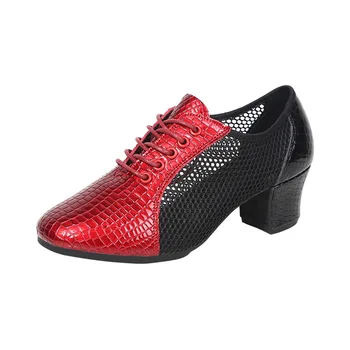 Új, Modern Nők Háló Latin Tánc Cipő jól Szellőző Gumi Talp Hölgyek, Társastánc a Tangó Jazz-Tánc Cipő, 5cm Sarok Fekete-Piros