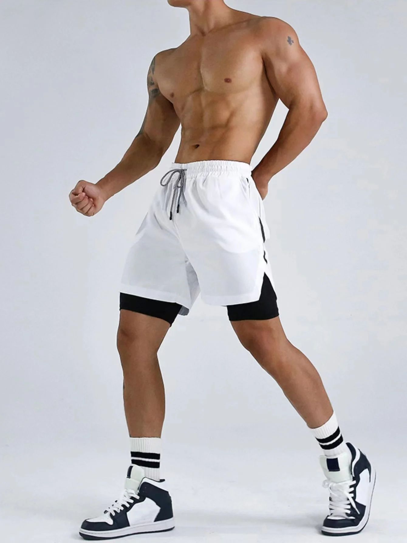 Futó rövidnadrág Férfi fitness Sport Kocogás dupla réteg nadrág sport ruhákat képzés sport, sport rövidnadrág férfi nyári nikkel