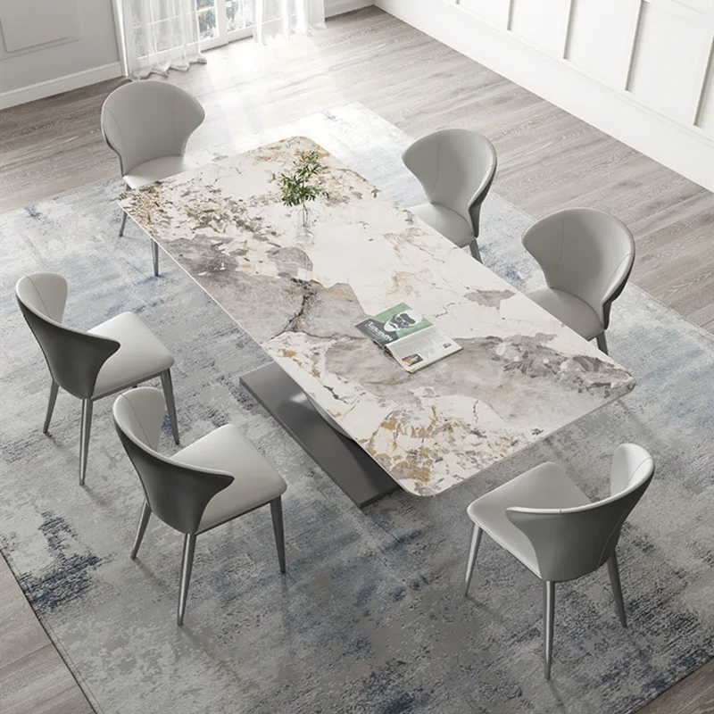 Olasz minimalista fény luxus rock testület étkező asztal, szék kombináció, modern, minimalista méret egység, 6-8 személy-személy, de