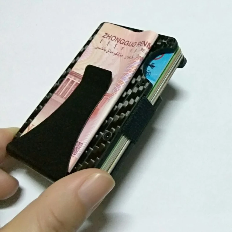 Új Szénszálas Mini pénzcsipesz Hitelkártya ID tartó RFID Anti-főnök Kártya Tárca Porte Carter Fém Rifd Pénztárca