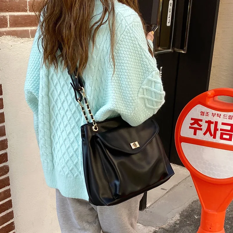 Új koreai divat nagy kapacitású egyszerű ins retro válltáska vad-váll átlós nagy táska női