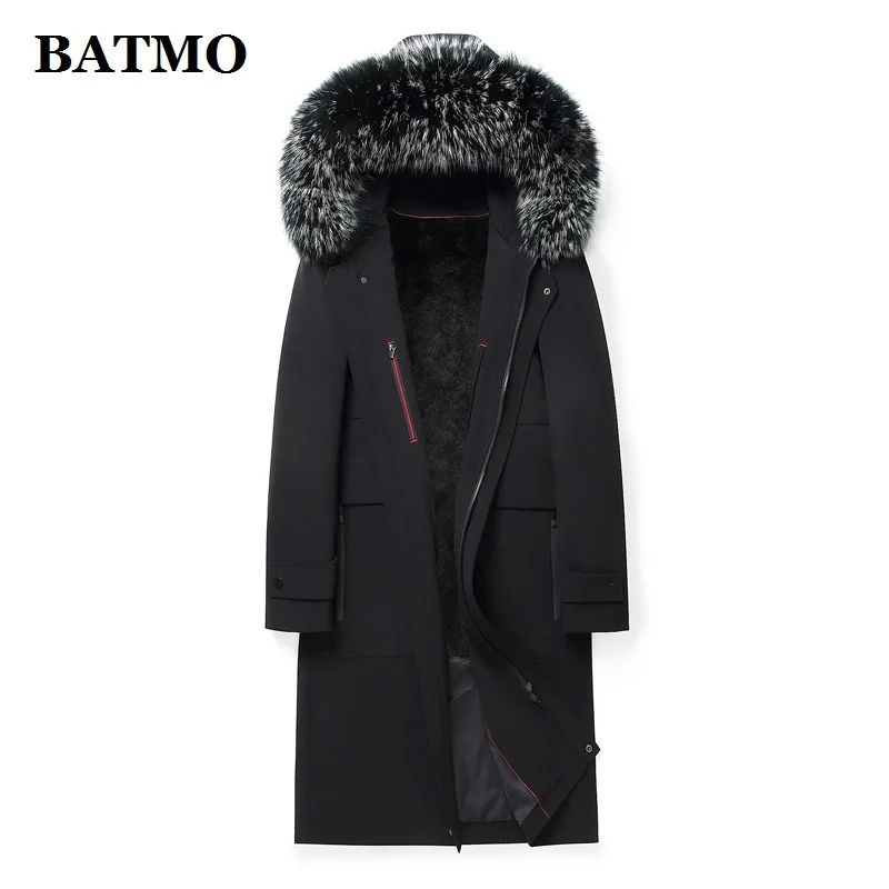 BATMO 2021 téli természetes róka szőrme gallér&Nyúl, prémes bélés zubbonyok férfi kabát,esőkabát,hosszú kapucnis kabát 225