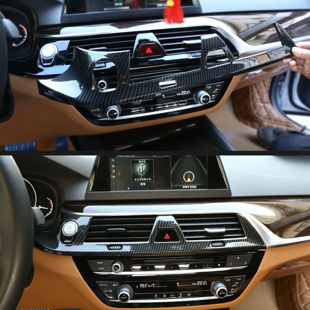 Szénszálas Stílus Autó Konzol légkondicionáló Kilépő Nyílás Fedelét Trim dekoráció BMW 5-ös Sorozat G30 2017-2018