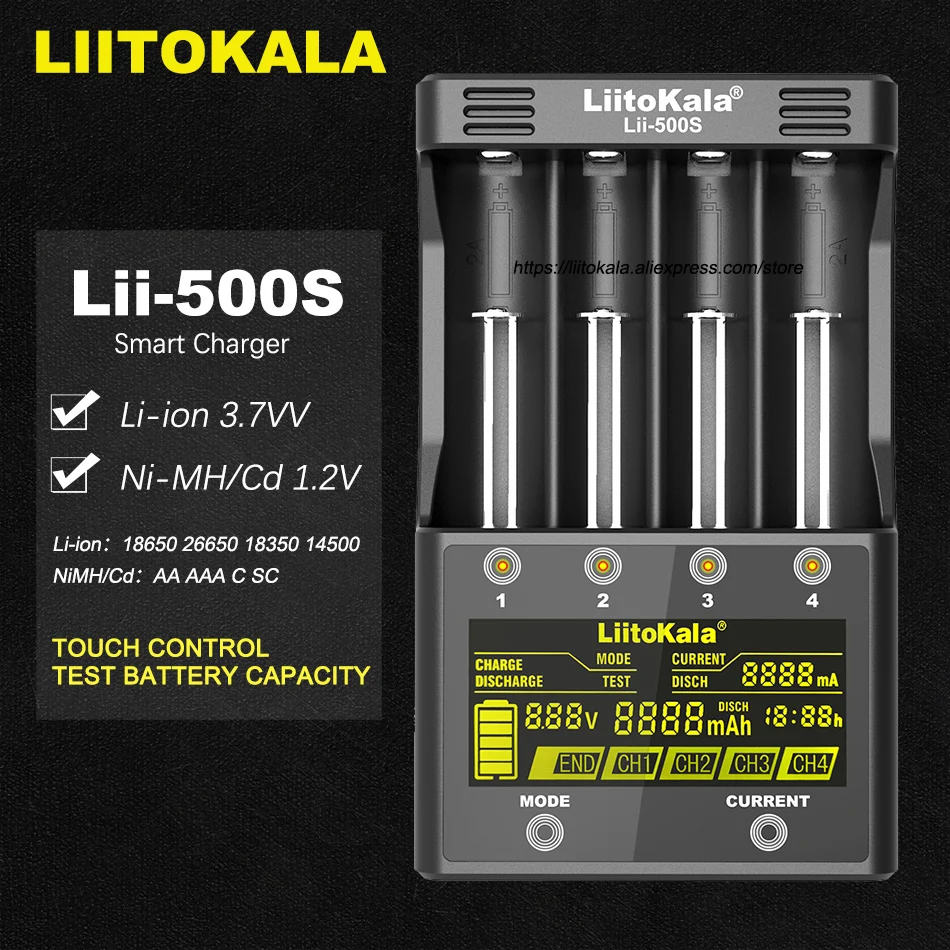 Liitokala Lii-500 Lii-PD4 Lii-500S Lii-PD2 LCD-3.7 V 18650 18350 18500 21700 20700B 20700 26650 AA NiMH lítium-akkumulátor Töltő
