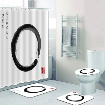 A hagyományos Japán Zen Kör zuhanyfüggöny Fürdőszobai Függöny Szett a Wc Szőnyeg Szőnyeg Zen Szellem Kő Lotus Fürdőkádban Dekoráció 180