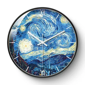 Falióra 12 hüvelyk: Van Gogh csillagos ég olaj festmény falióra Európai stílusú nappali, hálószoba dekoratív művészet fali óra