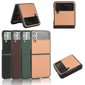 Luxus Geometriai Rács Minta PU Bőr borítású Samsung Galaxy Z Flip 4 3 Flip4 Flip3 5G Ütésálló Védő Telefon Esetében
